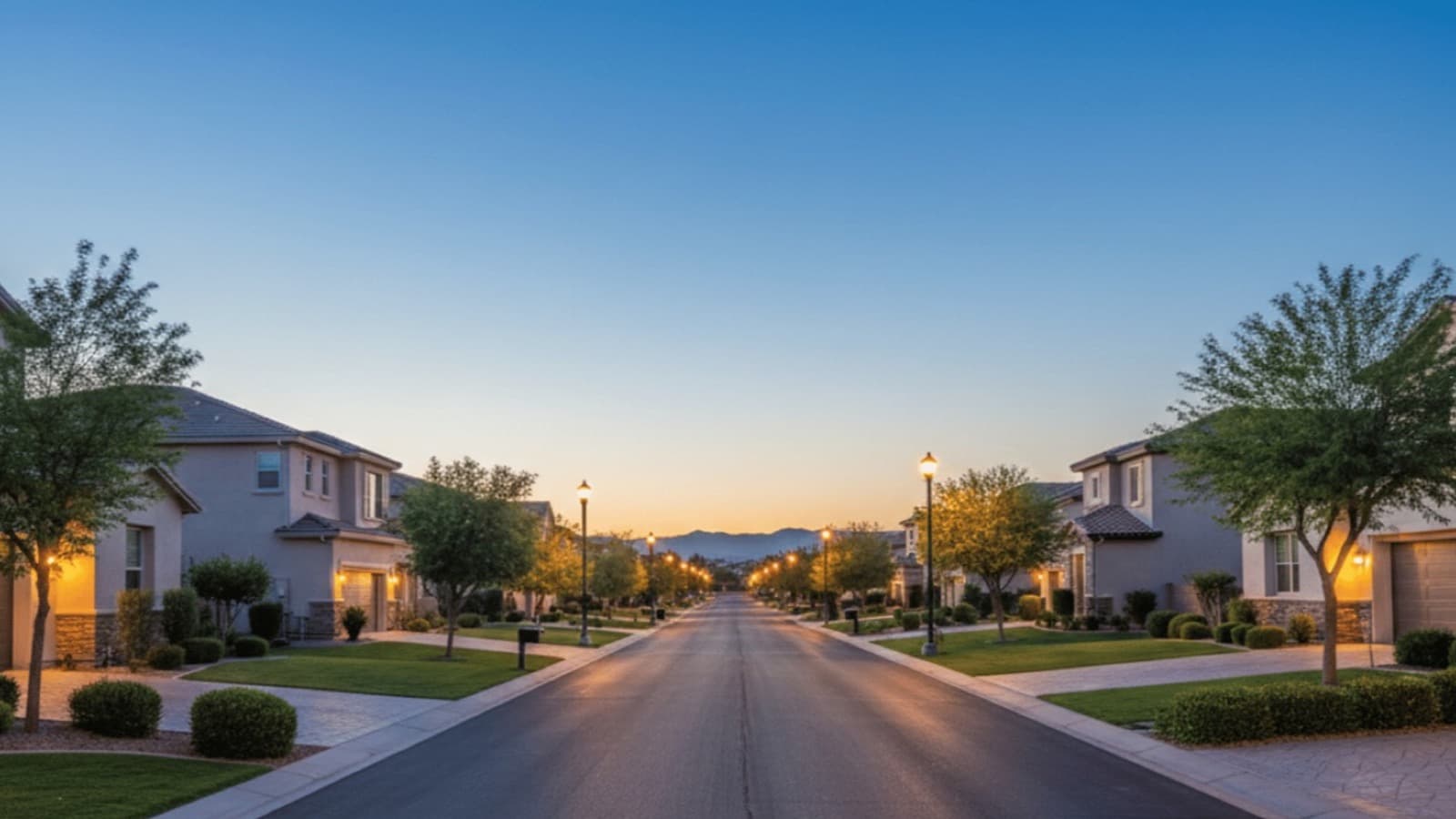Summerlin Las Vegas master-planned community at dusk with mountain backdrop and trail system — is Summerlin safe 2026 guide