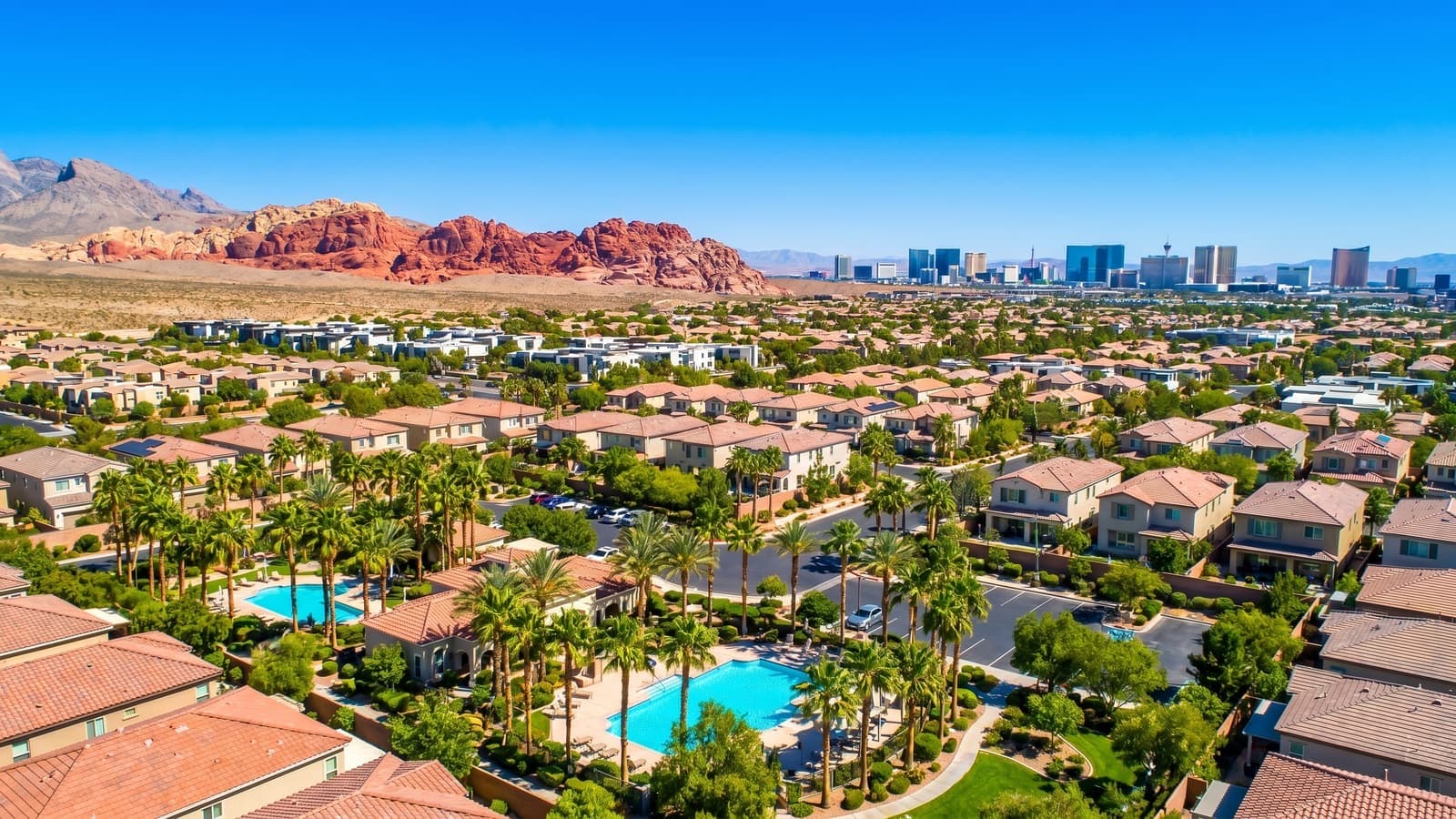 Las Vegas, Nevada — the valley’s neighborhoods spreading from downtown toward the surrounding mountain ranges