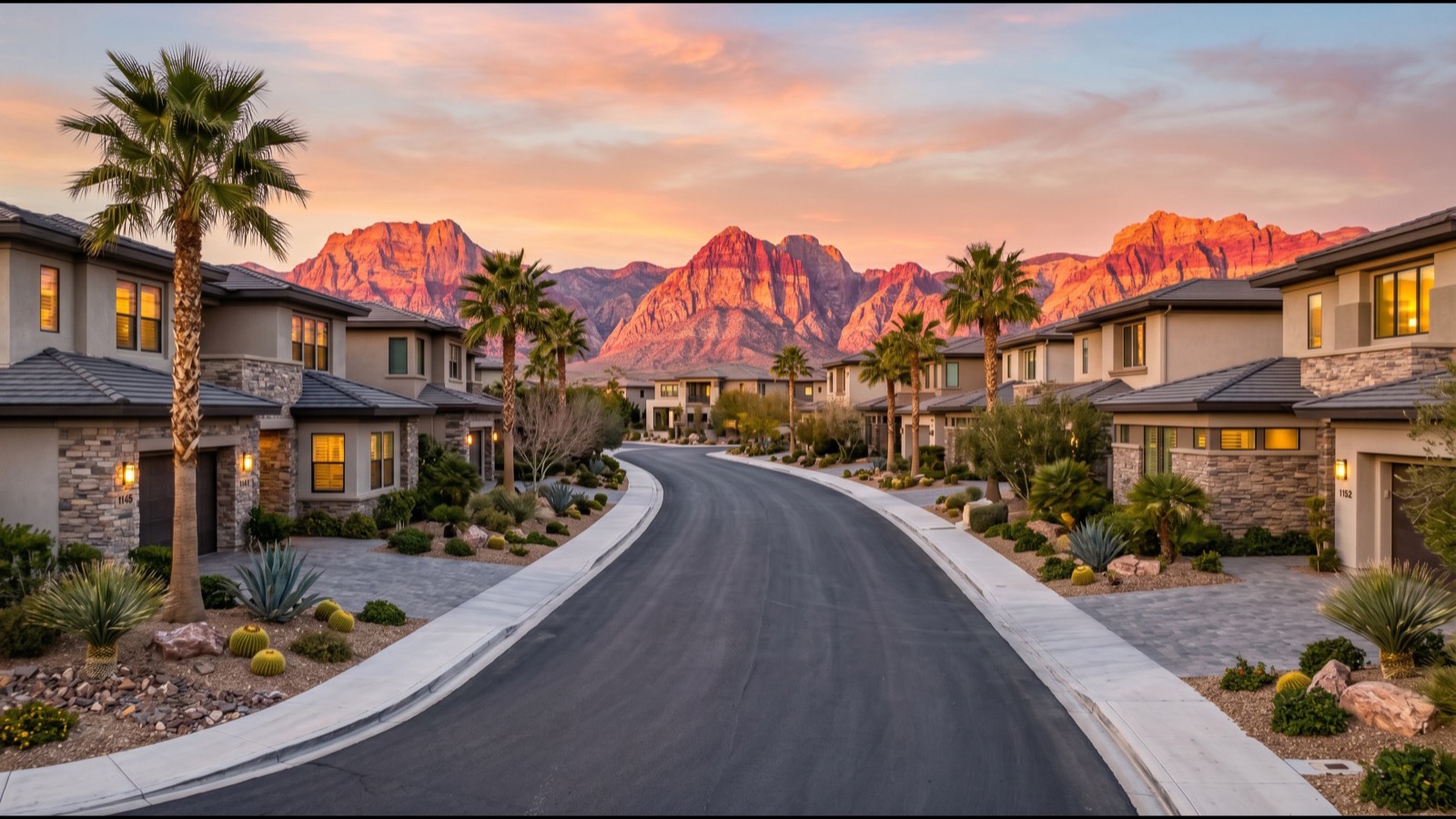 Downtown Summerlin at dusk near Las Vegas, a master-planned destination for Illinois families relocating to lower taxes